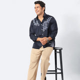 Navy Coral Embroidered Shirt