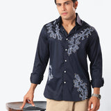 Navy Coral Embroidered Shirt