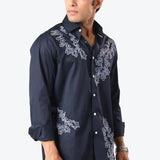Navy Coral Embroidered Shirt