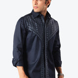 Navy Tribal Embroidered Shirt