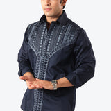 Navy Tribal Embroidered Shirt