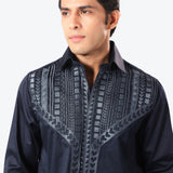 Navy Tribal Embroidered Shirt
