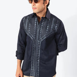 Navy Tribal Embroidered Shirt