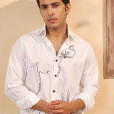 Abstract Cat Embroidered Shirt