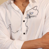 Abstract Cat Embroidered Shirt