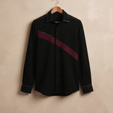 Midnight Line-Japanese Black Shirt with Burgundy Slash