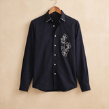Navy Blue Embroidered Cotton Shirt
