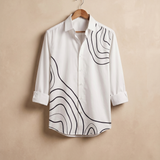 Abstract Line Art Printed White Giza Cotton Shirt