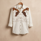 Galloping Grace,Giza Cotton Shirt with Horse Embroidery
