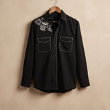 Noir Bloom-Black designer embroidery shirt