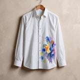Linen hand painted bird shirt