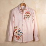 Flowers bloom linen hand painted shirt